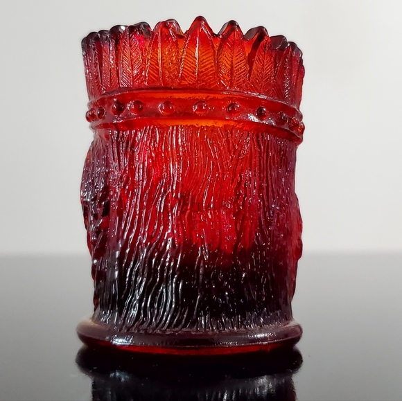 Vntg St. Clair Cadmium Glass Ruby Amberina Indian Head Toothpick Candle Holder - Picture 12 of 16